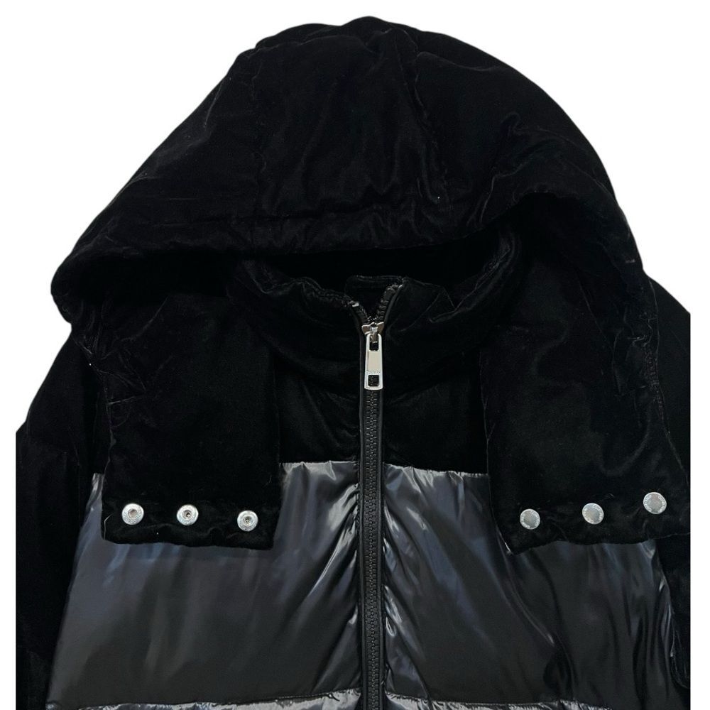 NWOT Calvin Klein | Black Shiny Suede Hood Plush Warm Full Zip Jacket Coat L - Picture 3 of 7